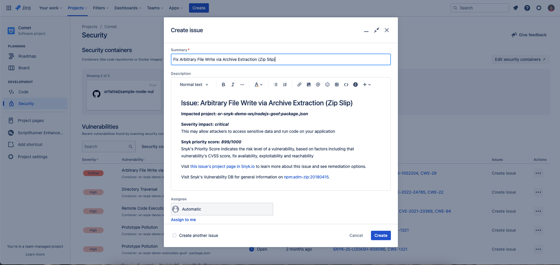 View security information for your Jira issues