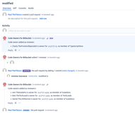 Whenever files of code owners are added/updated in an existing pull request, the app adds the code owners as reviewers automatically so that they can help to enforce best practices in their area of expertise.
